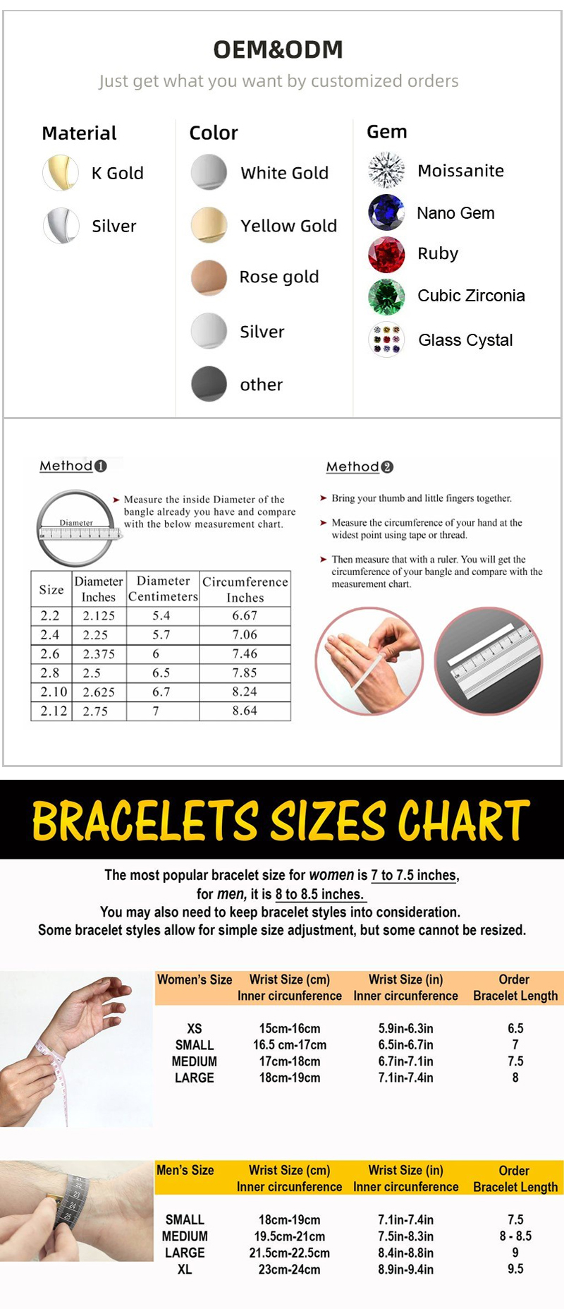 Tamanhos de pulseira